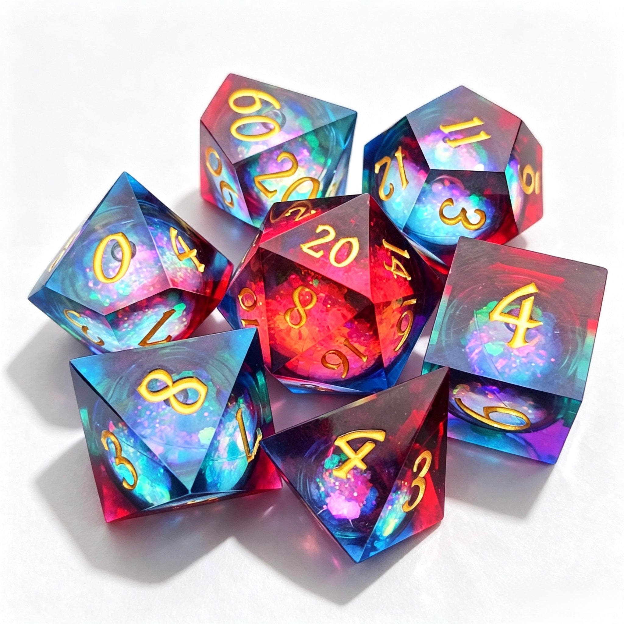 Gradient Crimson Gold Liquid Core 7-Piece Dice Set