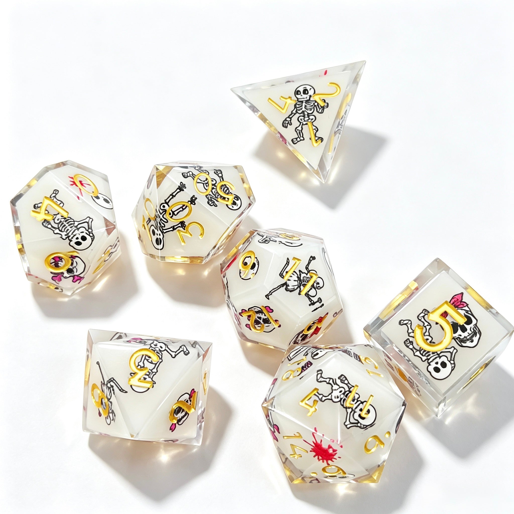Skeletons White Solid Core 7-Piece Dice Set