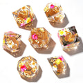 Warm Gold Flowers Liquid Core 7-Piece Dice Set