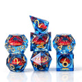 Blue-Red Eye Gold Lettering Liquid Core 7-Piece Dice Set