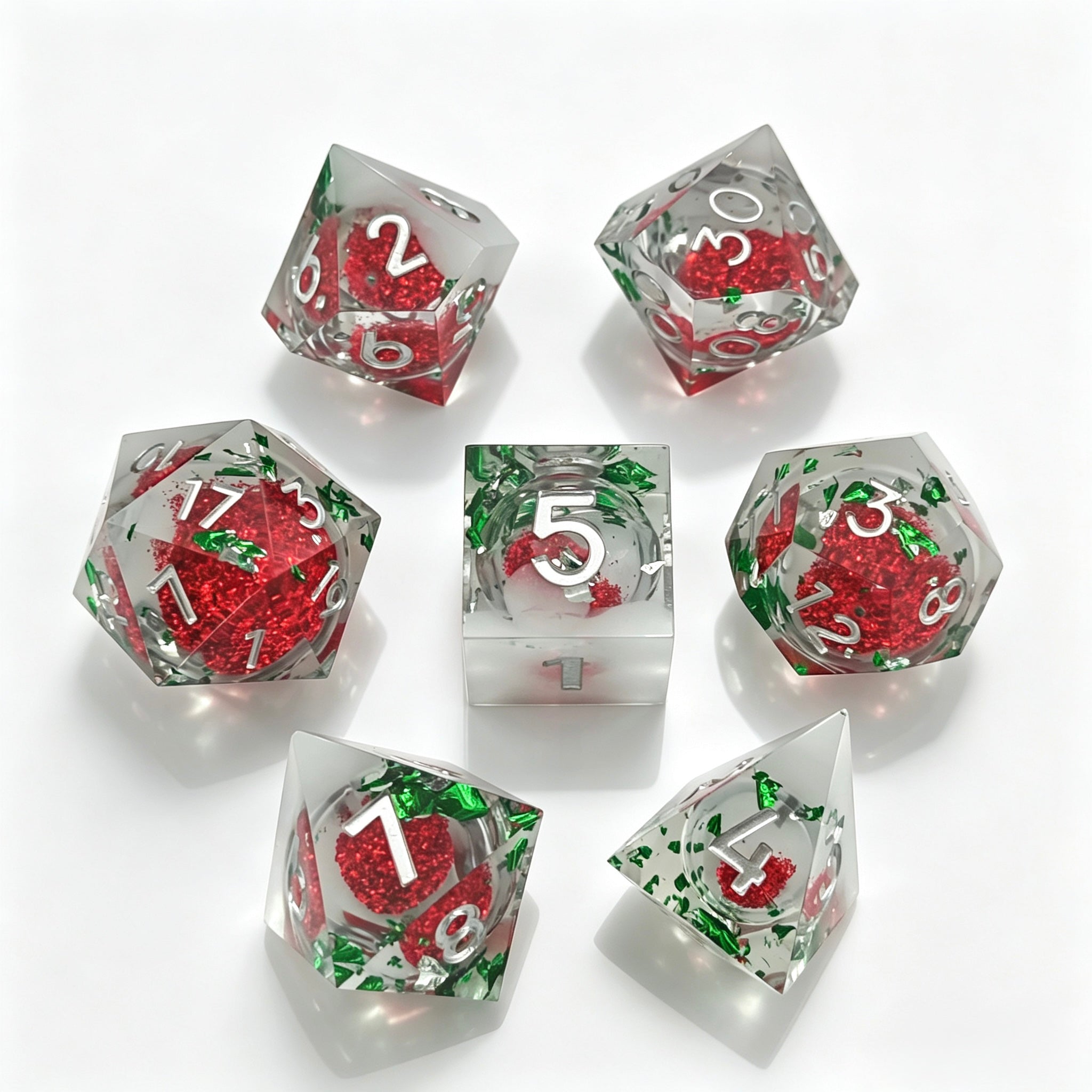 Snowy Christmas Day Liquid Core 7-Piece Dice Set