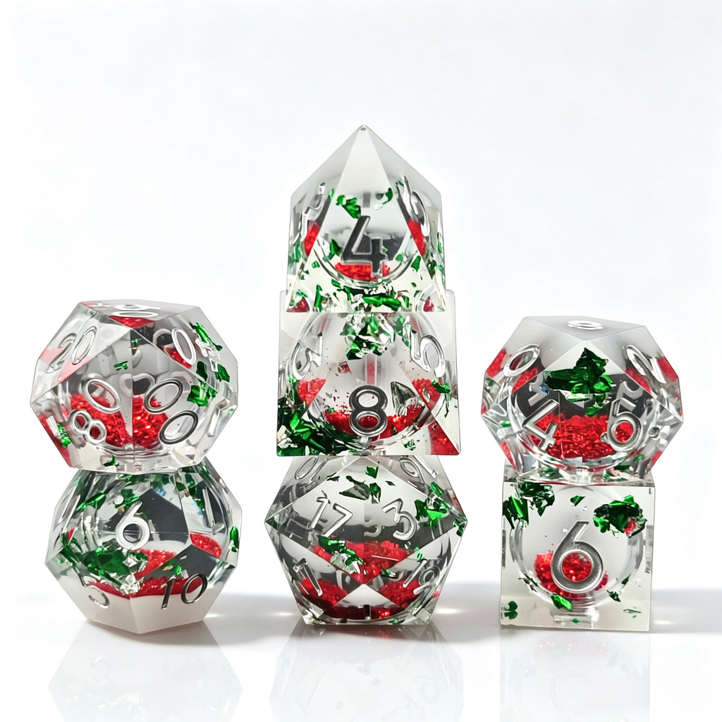 Snowy Christmas Day Liquid Core 7-Piece Dice Set