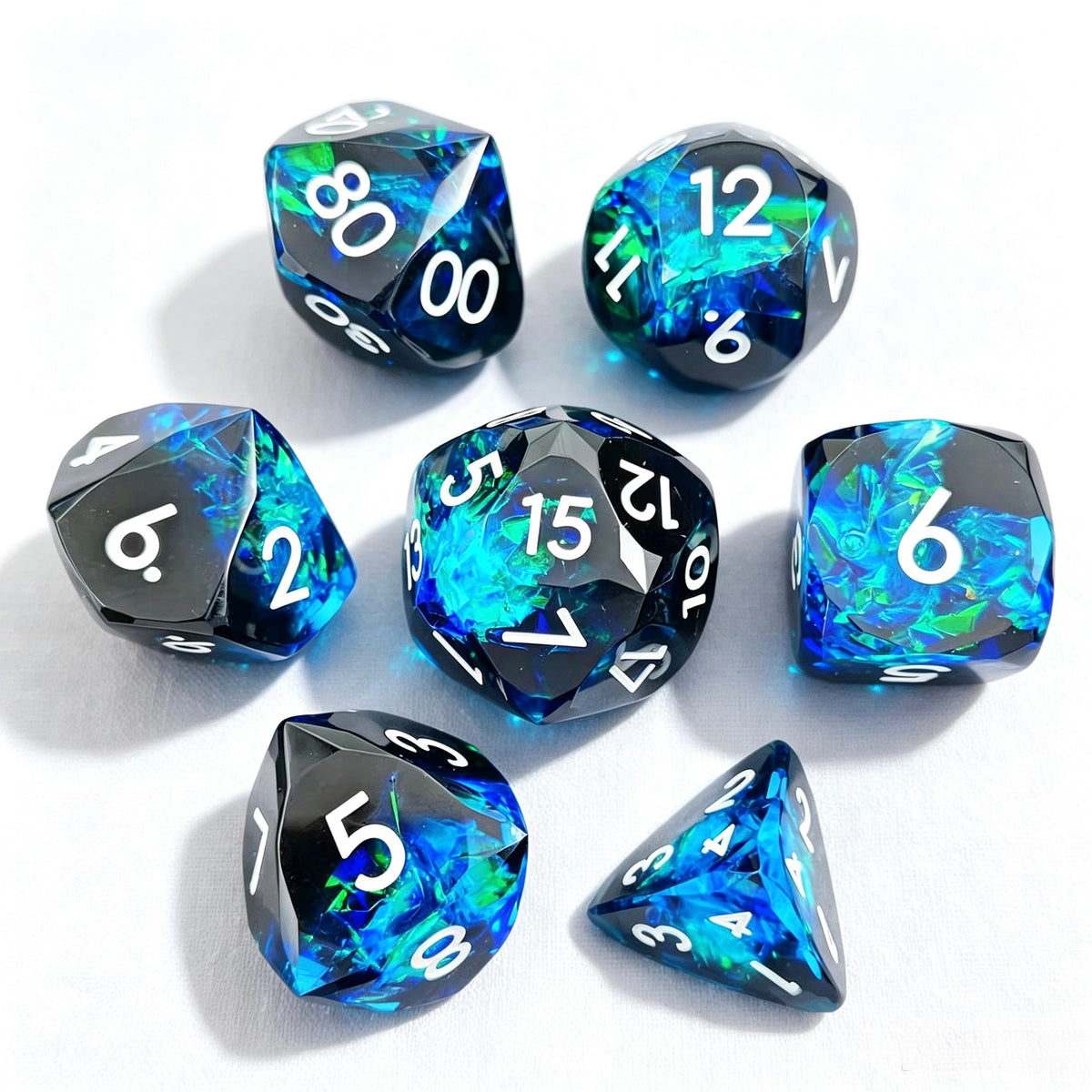 Midnight Lagoon Diamond-Cut 7-Piece Resin Dice Set