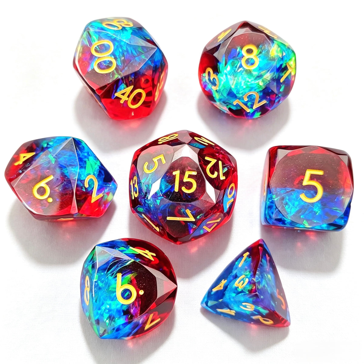 Fire & Frost Diamond-Cut 7-Piece Resin Dice Set