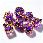 Golden Purple Black Cat Liquid Core 7-Piece Dice Set