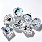 Silver Black Cat Liquid Core 7-Piece Dice Set