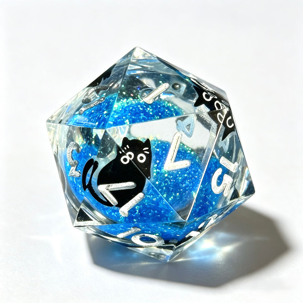 Blue Black Cat Liquid Core 7-Piece Dice Set