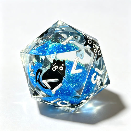 Blue Black Cat Liquid Core 7-Piece Dice Set