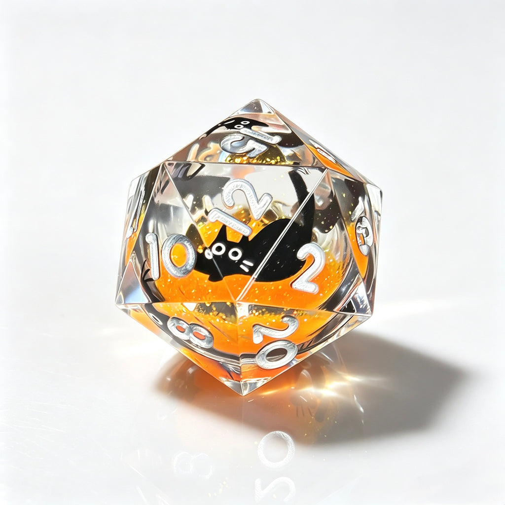Orange Black Cat Liquid Core 7-Piece Dice Set