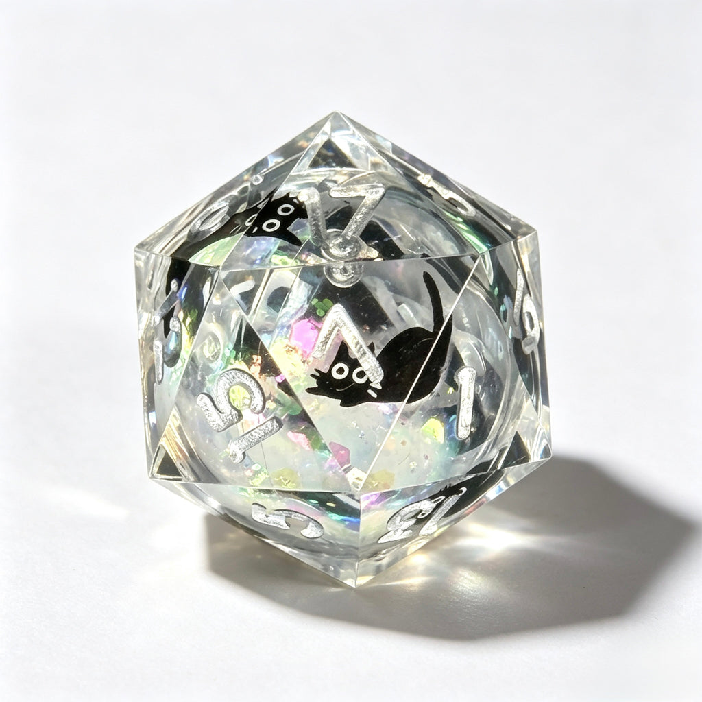 Silver Black Cat Liquid Core 7-Piece Dice Set