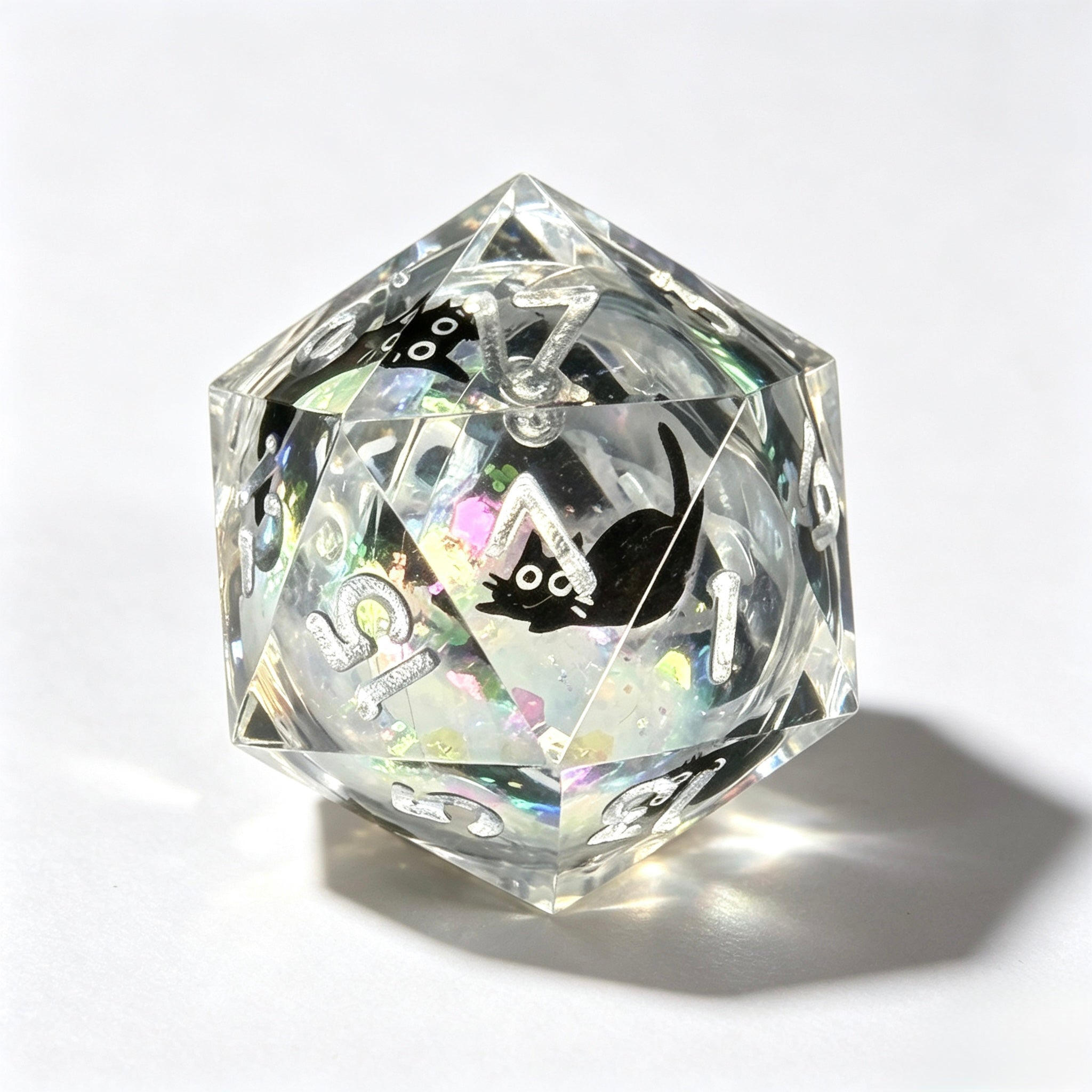 Silver Black Cat Liquid Core 7-Piece Dice Set