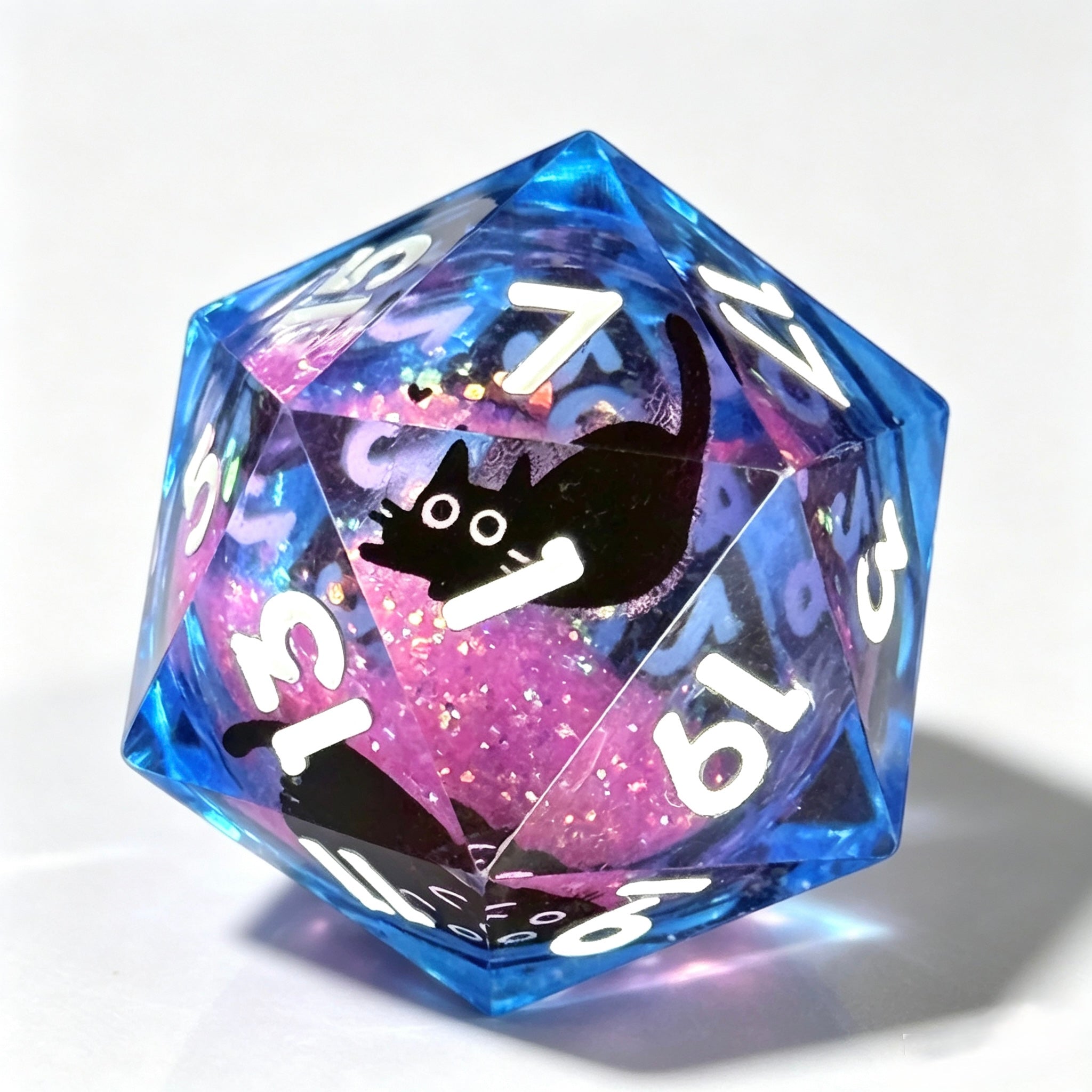Purple-Pink Black Cat Liquid Core 7-Piece Dice Set
