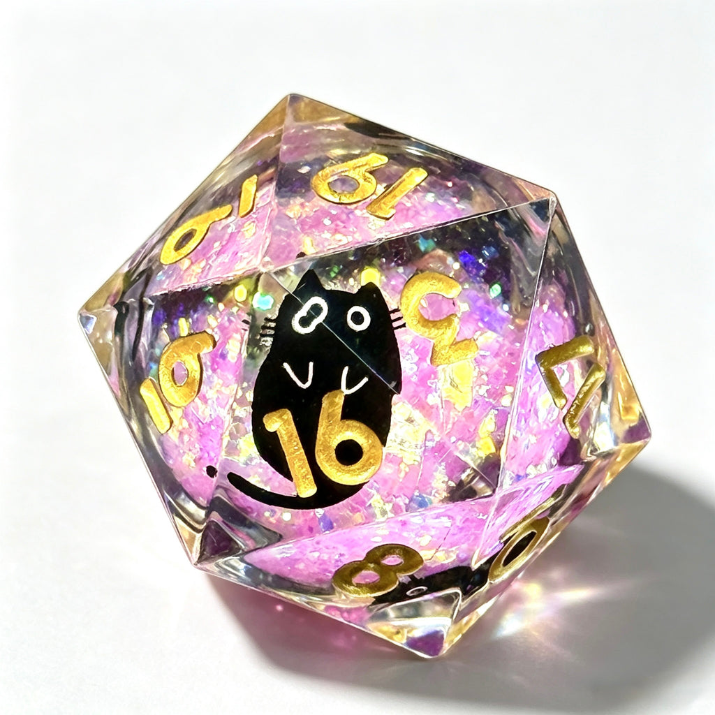 Sakura Pink Black Cat Liquid Core 7-Piece Dice Set