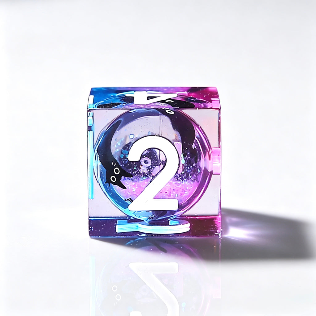 Purple-Pink Black Cat Liquid Core 7-Piece Dice Set