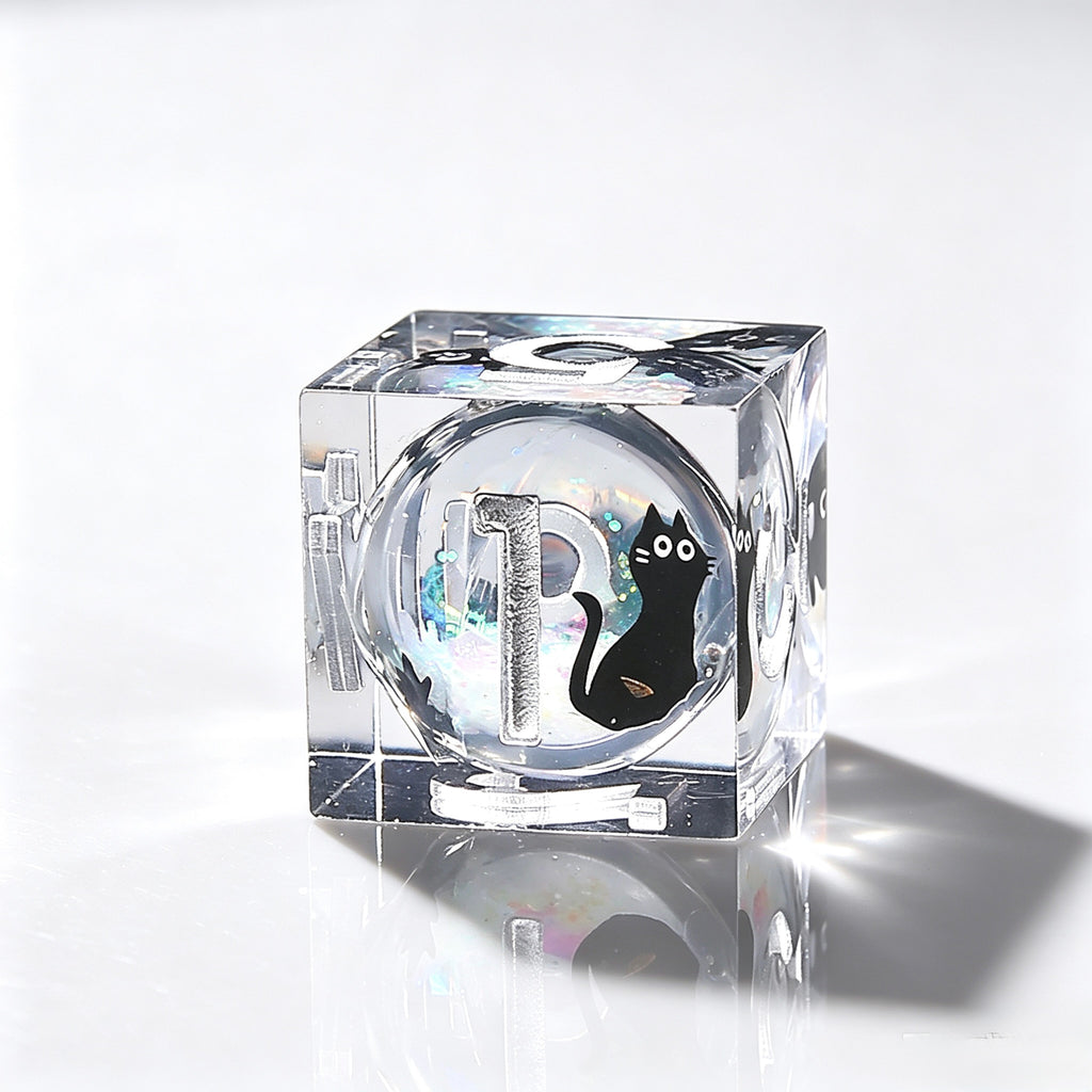 Silver Black Cat Liquid Core 7-Piece Dice Set