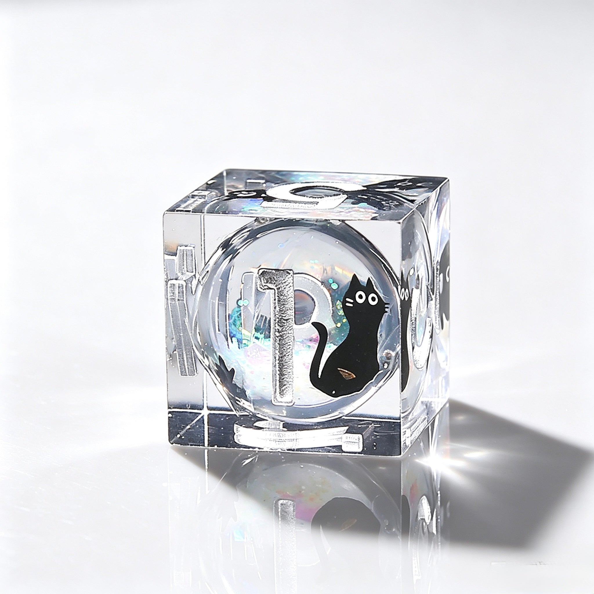 Silver Black Cat Liquid Core 7-Piece Dice Set