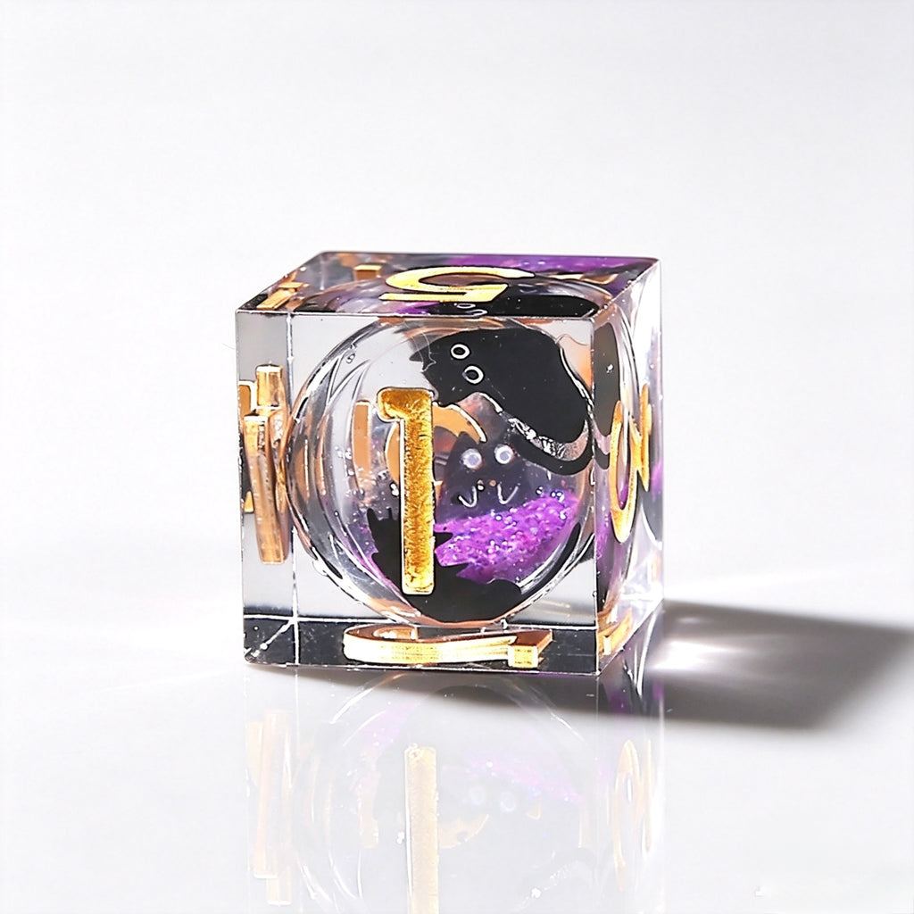 Golden Purple Black Cat Liquid Core 7-Piece Dice Set