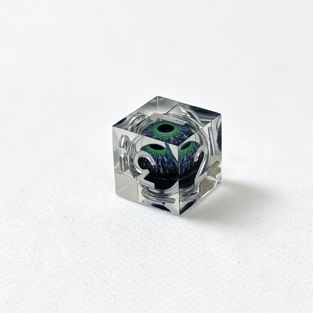 Green Reptile Eye Silver Lettering Liquid Core 7-Piece Dice Set