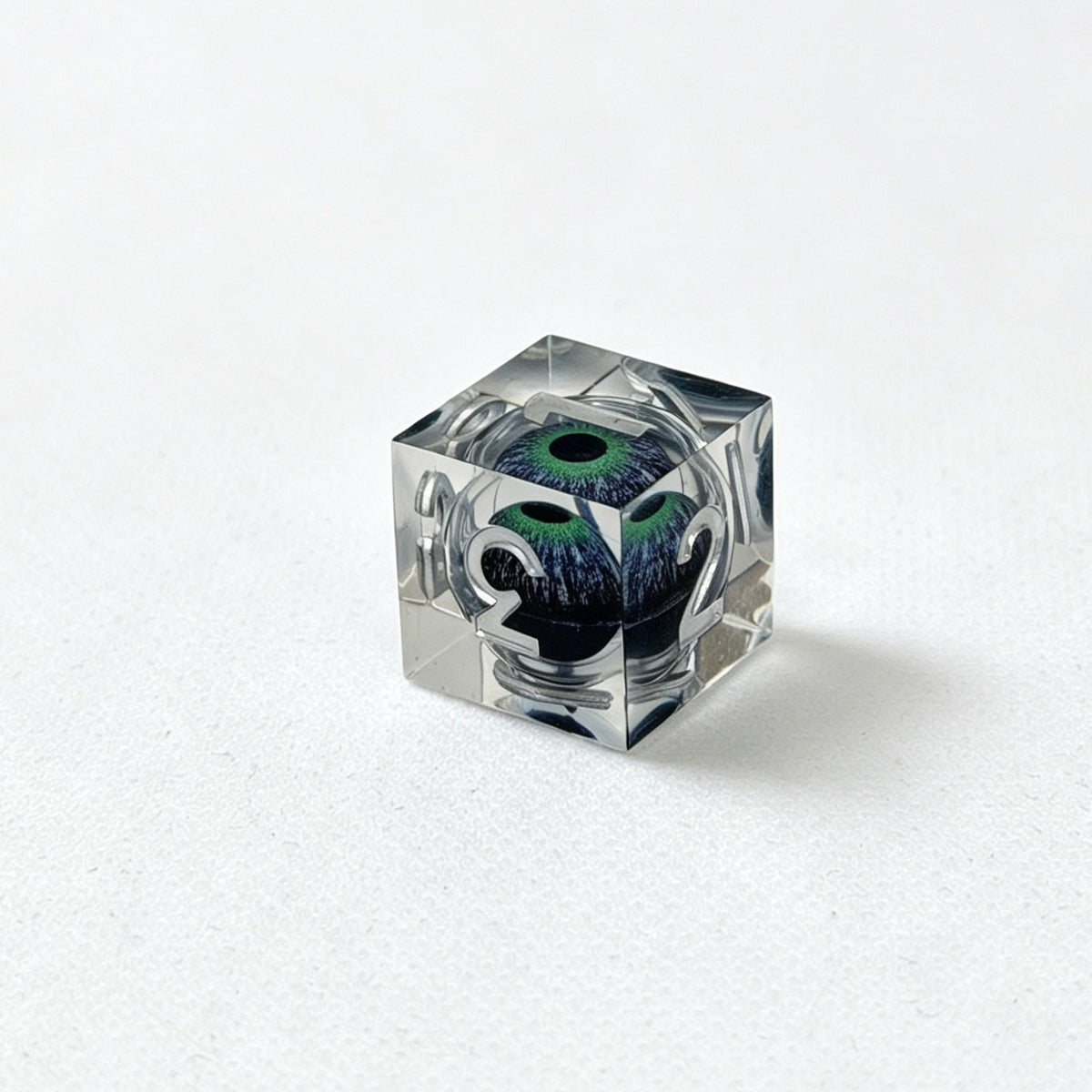 Green Reptile Eye Silver Lettering Liquid Core 7-Piece Dice Set
