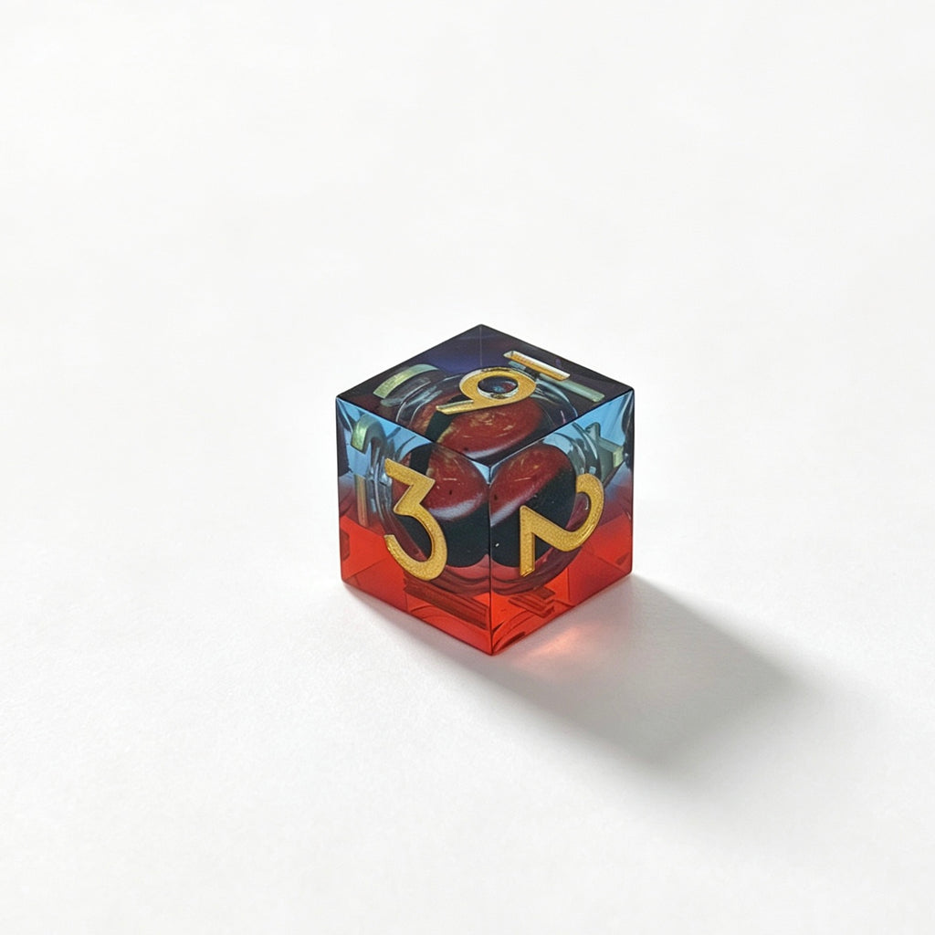 Gradient Red-Blue Gold Lettering Liquid Core 7-Piece Dice Set