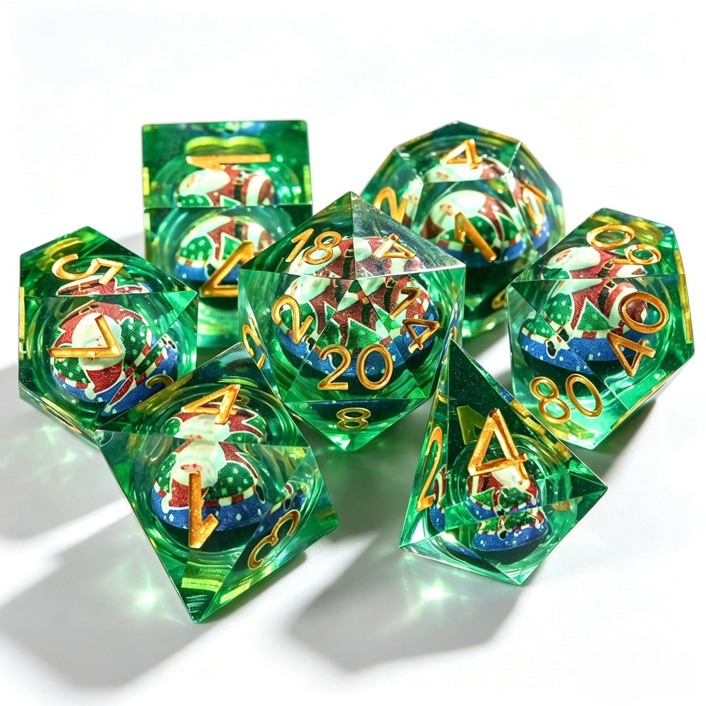 Santa Clause Ball Liquid Core 7-Piece Dice Set