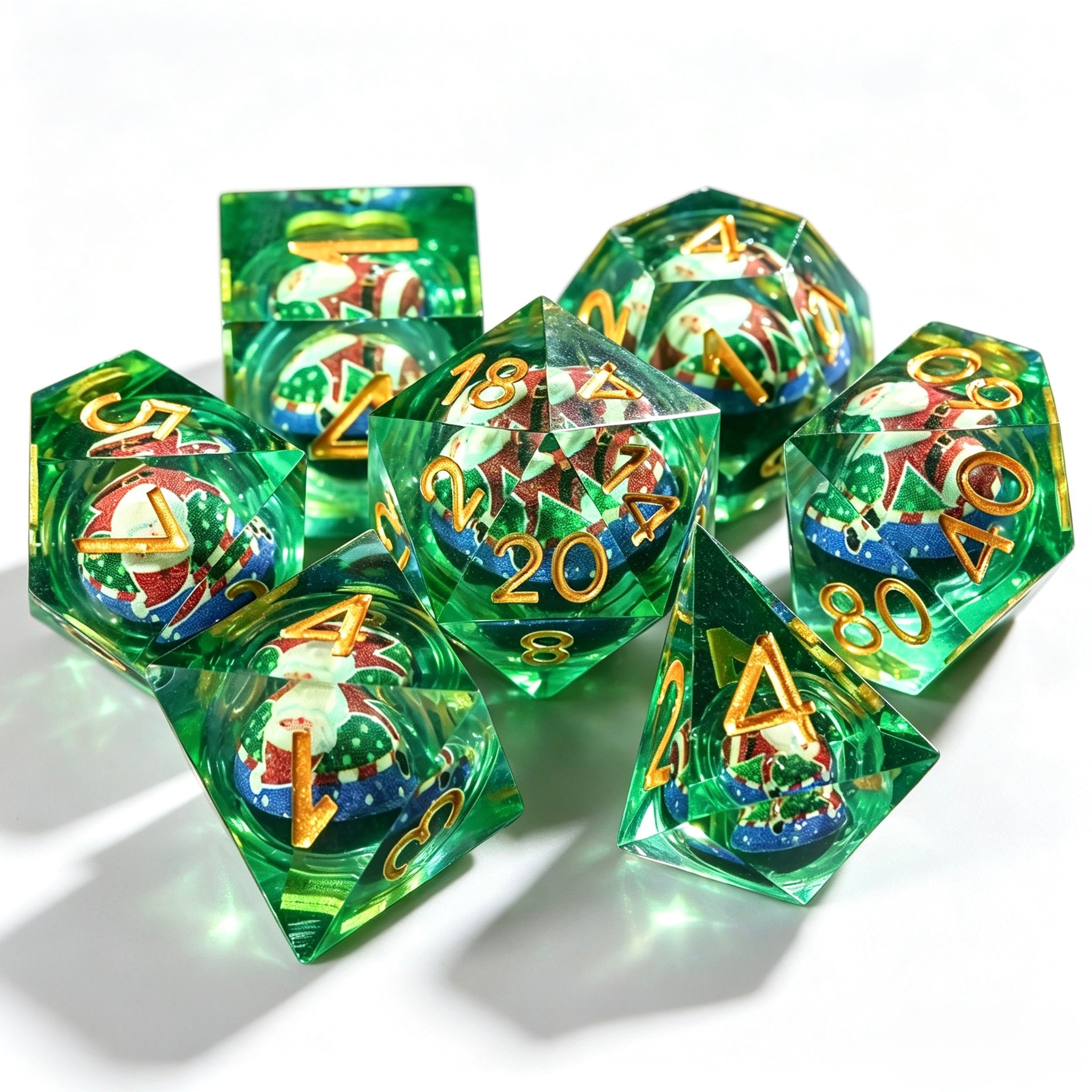 Santa Clause Ball Liquid Core 7-Piece Dice Set