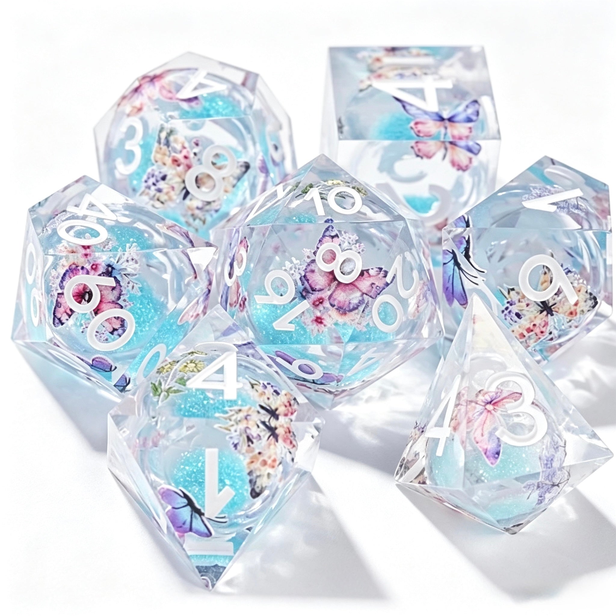 Arctic Butterfly Liquid Core 7-Piece Dice Set